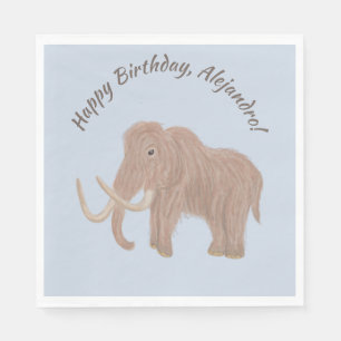Personalised Light Blue, Brown Woolly Mammoth Napkin