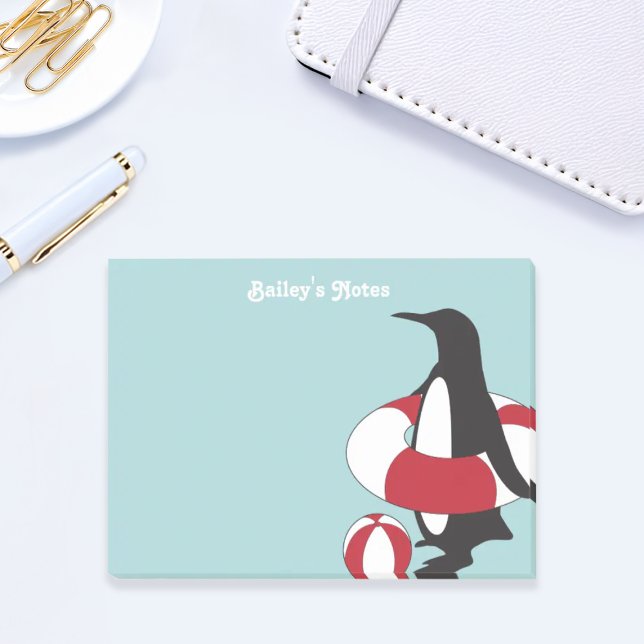 Personalised Light Blue Cute Cartoon Penguin Kids Post-it Notes (Creator Uploaded)