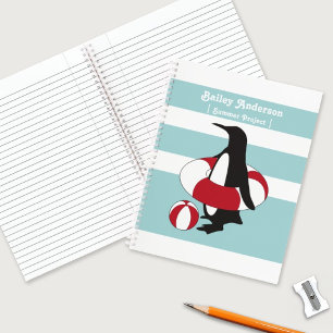 Personalised Light Blue Cute Penguin Swimming Kids Notebook