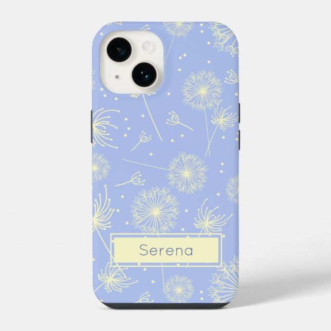 Personalised Light Blue Floral Dandelion Pattern iPhone Case (Back)