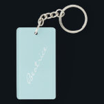 Personalised Light Blue Minimalist Bridesmaid Gift Key Ring<br><div class="desc">Carry a personal touch wherever you go with this personalised light blue name keychain. Featuring a soft pastel blue background and elegant script typography, this custom keychain makes a thoughtful gift for friends, family, or as a stylish accessory for your keys, bag, or backpack. Perfect for birthdays, bridesmaid gifts, or...</div>