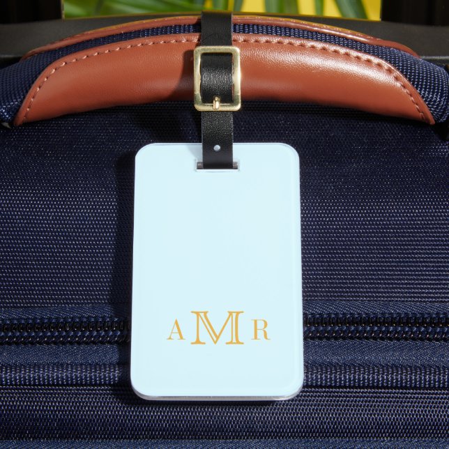 Personalised Light Blue Monogram Luggage Tag (Front Insitu 2)