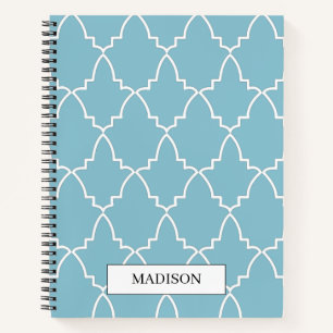Personalised Light Blue Moroccan Lattice Pattern Notebook