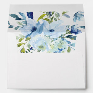 Personalised Light Blue Navy Floral Watercolor Envelope
