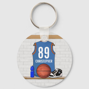 Personalised Light Blue Orange Basketball Jersey Key Ring