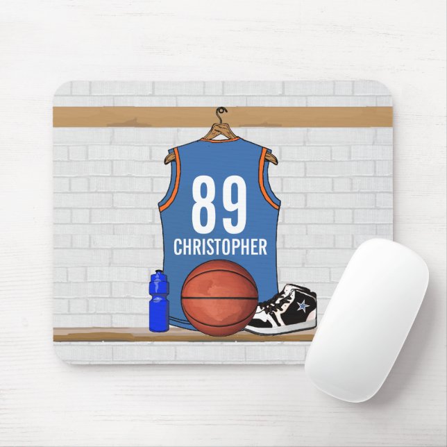 Personalised Light Blue Orange Basketball Jersey Mouse Pad (With Mouse)