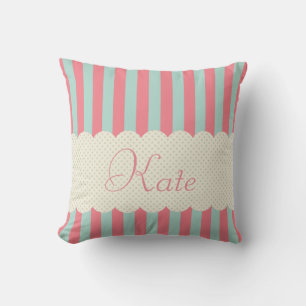 Personalised Light Blue Pink Stripes Polka Dots Cushion