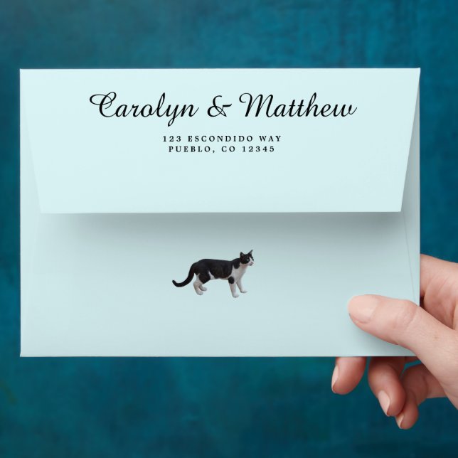 Personalised Light Blue Replaceable Cat Image Envelope (Hand)