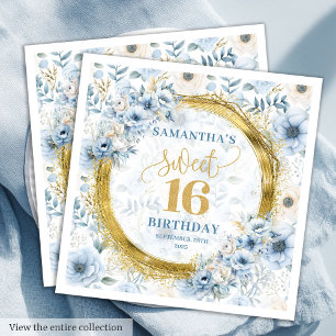 Personalised Light Blue Sweet Sixteen Glitters Napkin