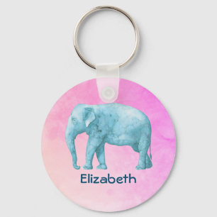 Personalised  Light Blue Watercolor Elephant Key Ring