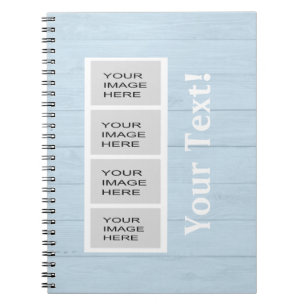 Personalised Light Blue Wood Photo Booth Spiral Notebook