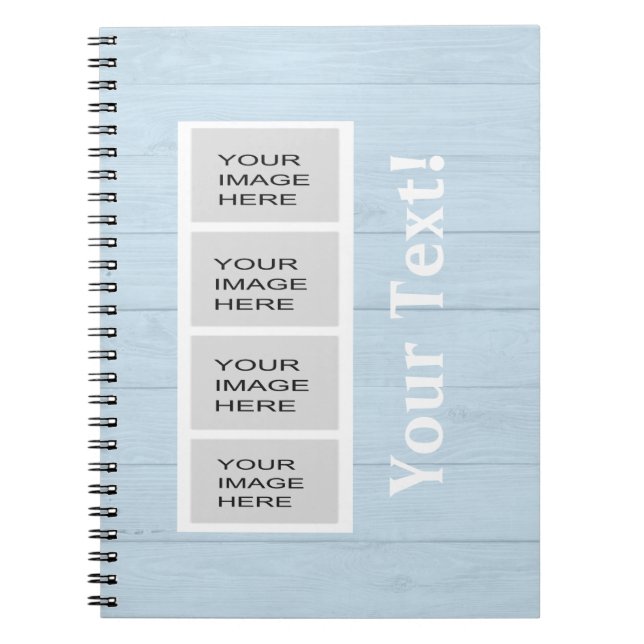 Personalised Light Blue Wood Photo Booth Spiral Notebook (Front)