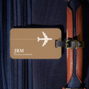 Personalised light brown Aeroplane Travel Luggage Tag