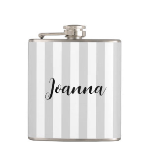Personalised Light Grey and White Stripes Hip Flask