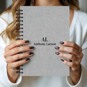 Personalised Light Grey Linen Black Typography Notebook