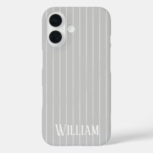 Personalised light grey pinstripes iPhone 16 case