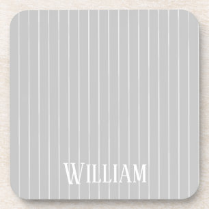 Personalised light grey pinstripes coaster