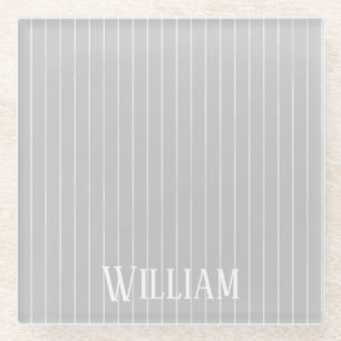 Personalised light grey pinstripes glass coaster
