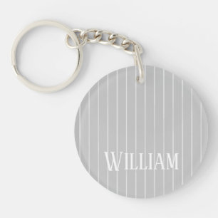 Personalised light grey pinstripes key ring