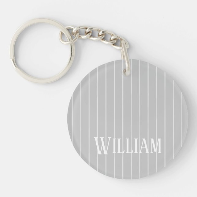 Personalised light grey pinstripes key ring (Front)