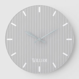 Personalised light grey pinstripes large clock