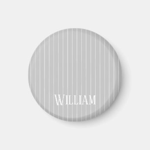 Personalised light grey pinstripes magnet
