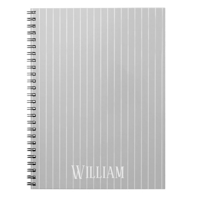 Personalised light grey pinstripes notebook (Front)