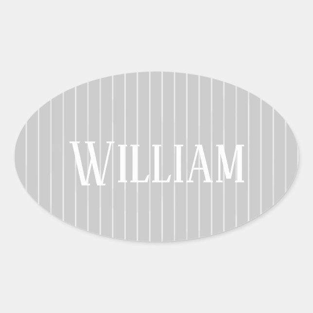 Personalised light grey pinstripes oval sticker (Front)