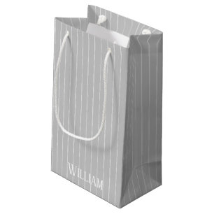 Personalised light grey pinstripes small gift bag
