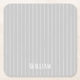 Personalised light grey pinstripes square paper coaster