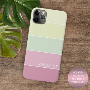 Personalised Light Pink Lime Green Striped Art Case-Mate iPhone Case