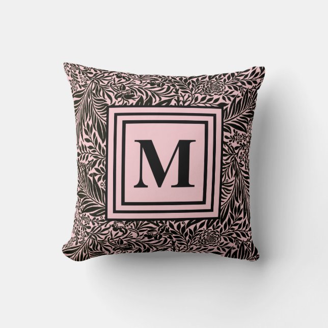 Personalised Light Pink Monogram Larkspur Foliage Cushion (Front)