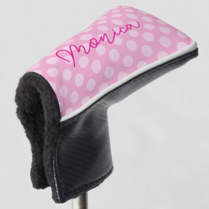 Personalised Light Pink Polka Dot Golf Head Cover