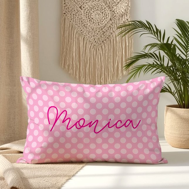 Personalised Light Pink Polka Dot Lumbar Cushion (Personalized Light Pink Polka Dot Lumbar Pillow)