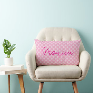 Personalised Light Pink Polka Dot Lumbar Cushion