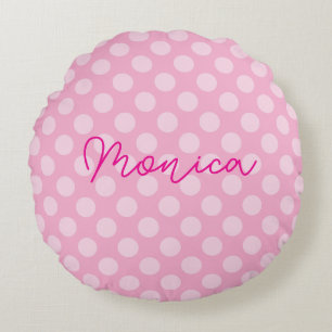Personalised Light Pink Polka Dot Round Cushion