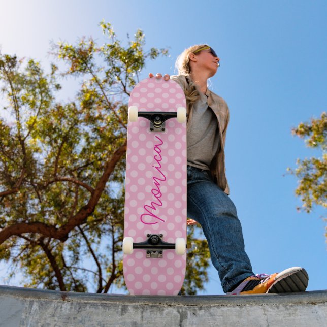 Personalised Light Pink Polka Dot Skateboard (Outdoor 1)