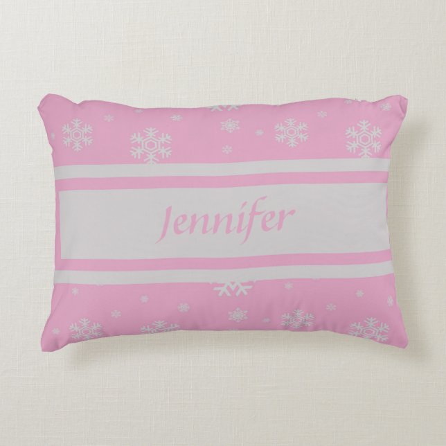 Personalised Light Pink Snowflake Accent Pillow (Front)