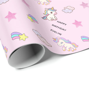 Personalised Light Pink Unicorn Birthday Wrapping Paper