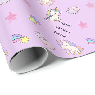 Personalised Light PurpleUnicorn Birthday Wrapping Paper