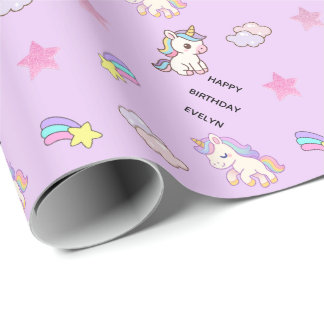 Personalised Light PurpleUnicorn Birthday Wrapping Paper