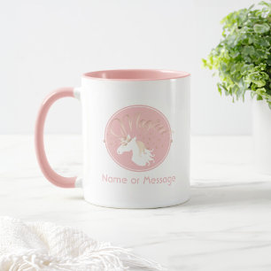 Personalised Light Rose Pink White Magical Unicorn Mug