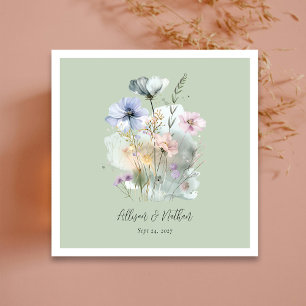 Personalised Light Sage Floral Wedding Napkin
