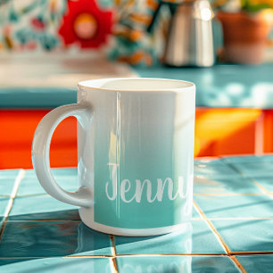 Personalised Light Teal and White Ombre Coffee Mug