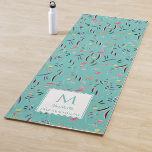 Personalised LIGHT TEAL Floral Monogram Yoga Mat