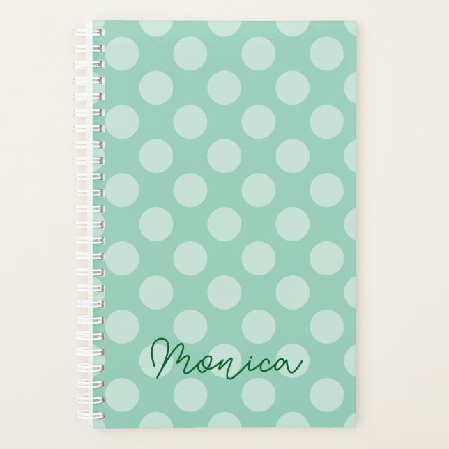 Personalised Light Teal Polka Dot Planner (Front)