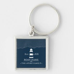 Personalised lighthouse Boat Name Blue Key Ring