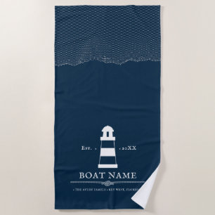 Personalised lighthouse Boat Nautical Blue Beach Towel