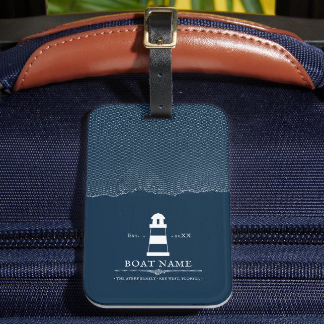 Personalised lighthouse Boat Nautical  Luggage Tag (Front Insitu 2)