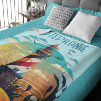 Personalised Lighthouse Glow Fleece Blanket